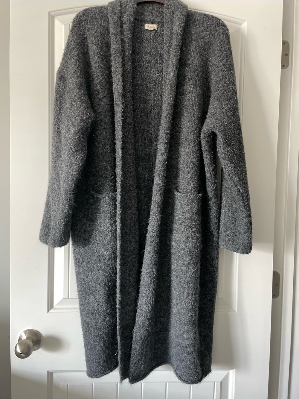 Pilcro Long Open-Front Knit Coatigan in Charcoal Gray